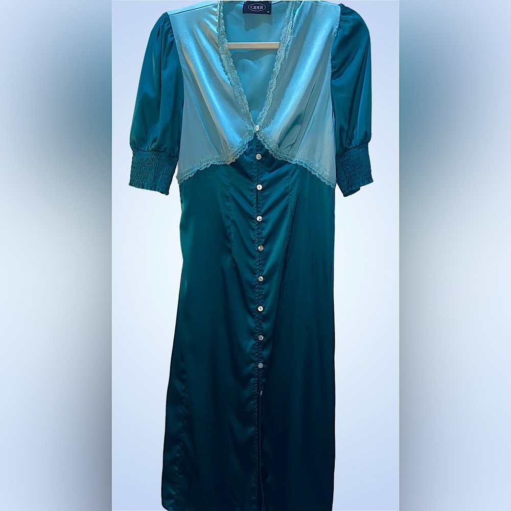 Cider Turquoise Lace Trim Maxi Dress